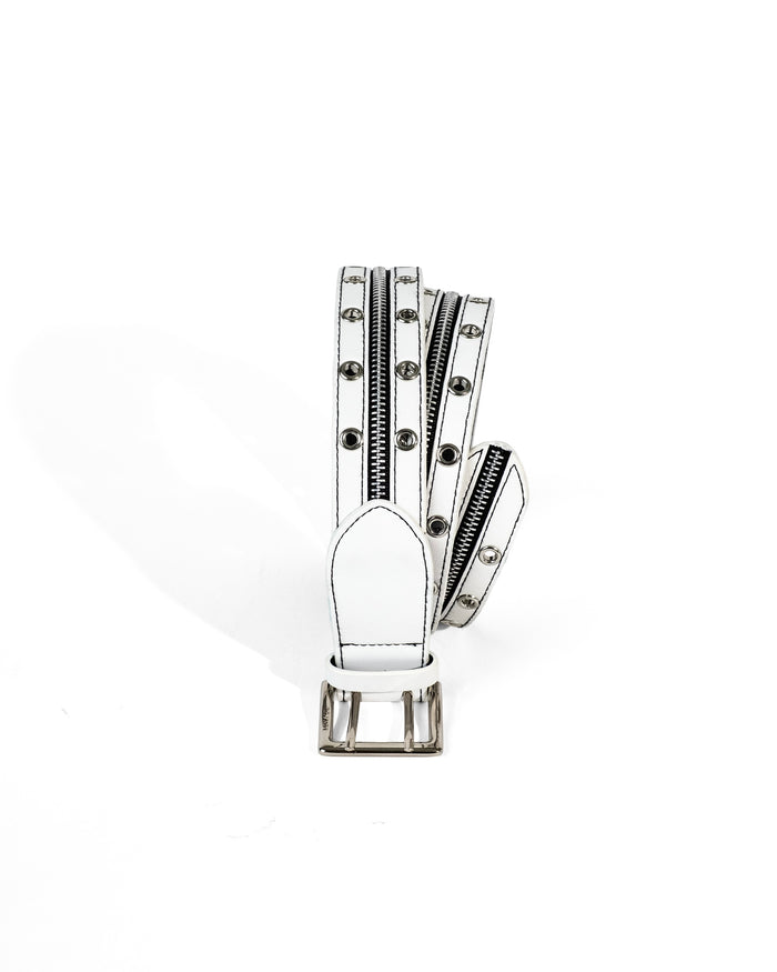 LEATHER ZIPPER BELT (white)