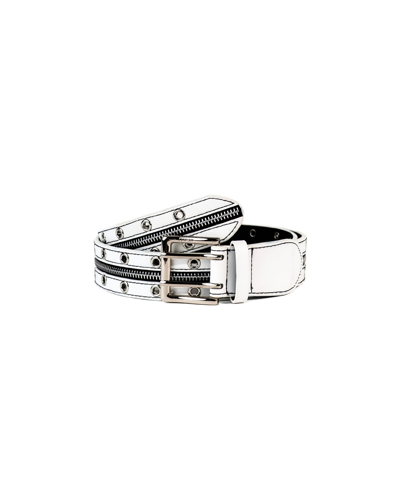 LEATHER ZIPPER BELT (white)