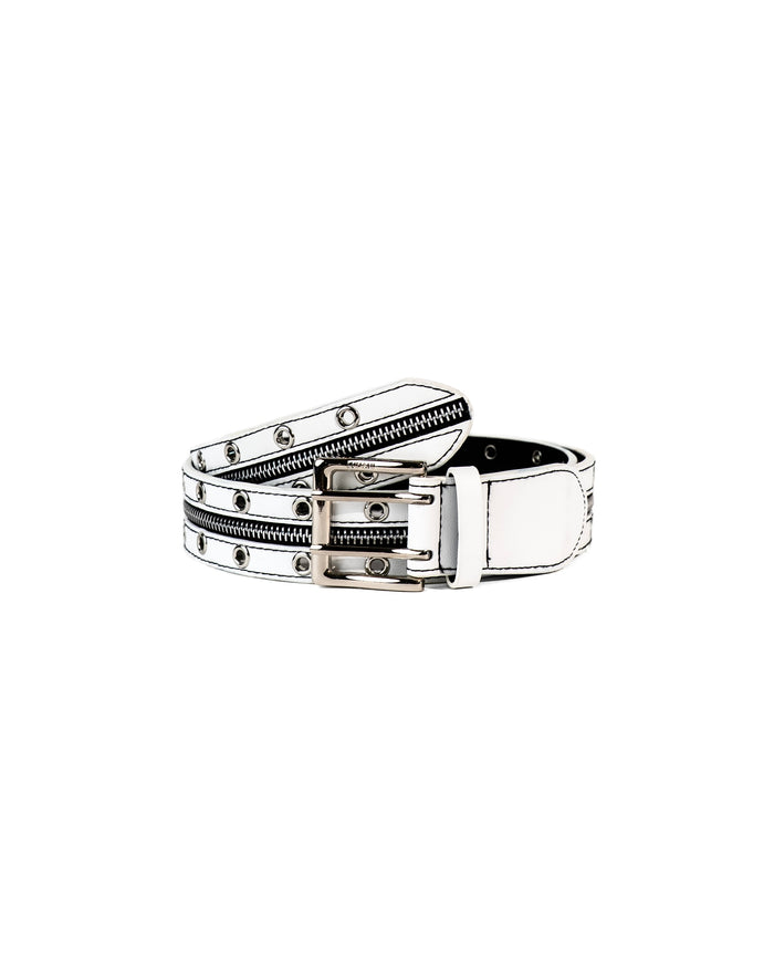 LEATHER ZIPPER BELT (white)