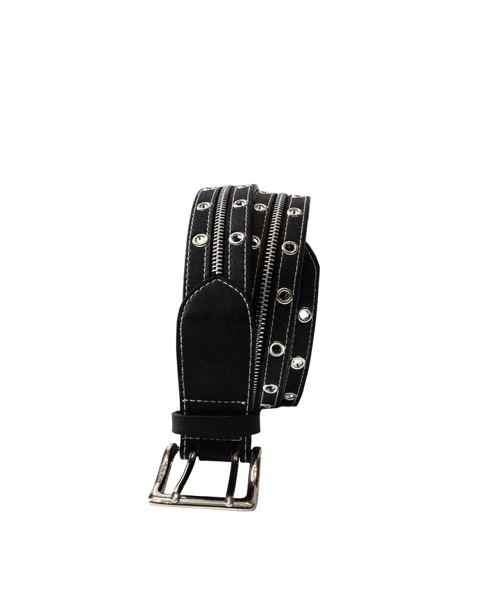 LEATHER ZIPPER BELT (black)